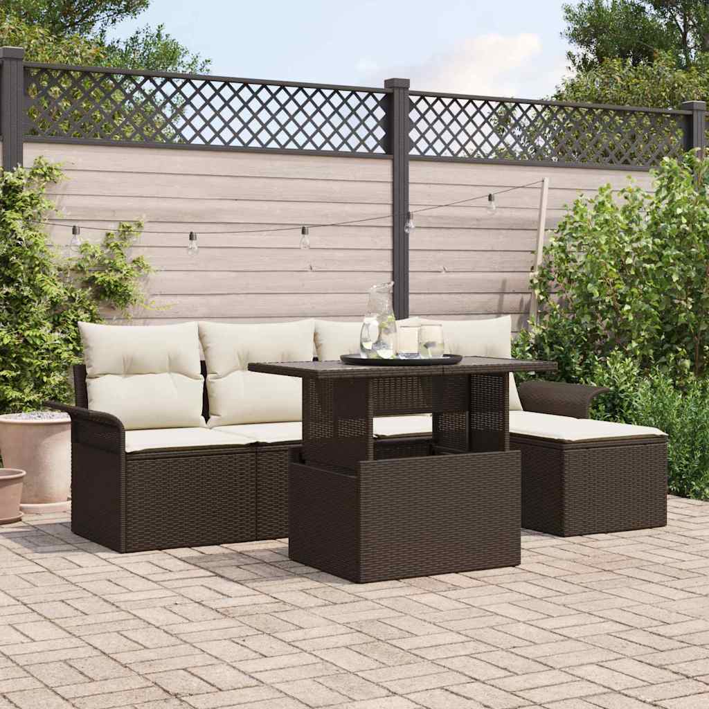 Set Divano da Giardino 6 pz Marrone polyrattan