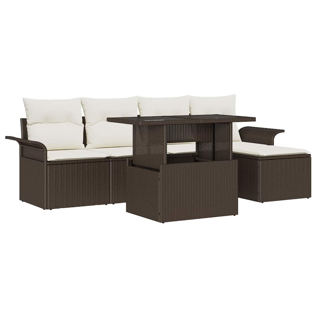 Set Divano da Giardino 6 pz Marrone polyrattan
