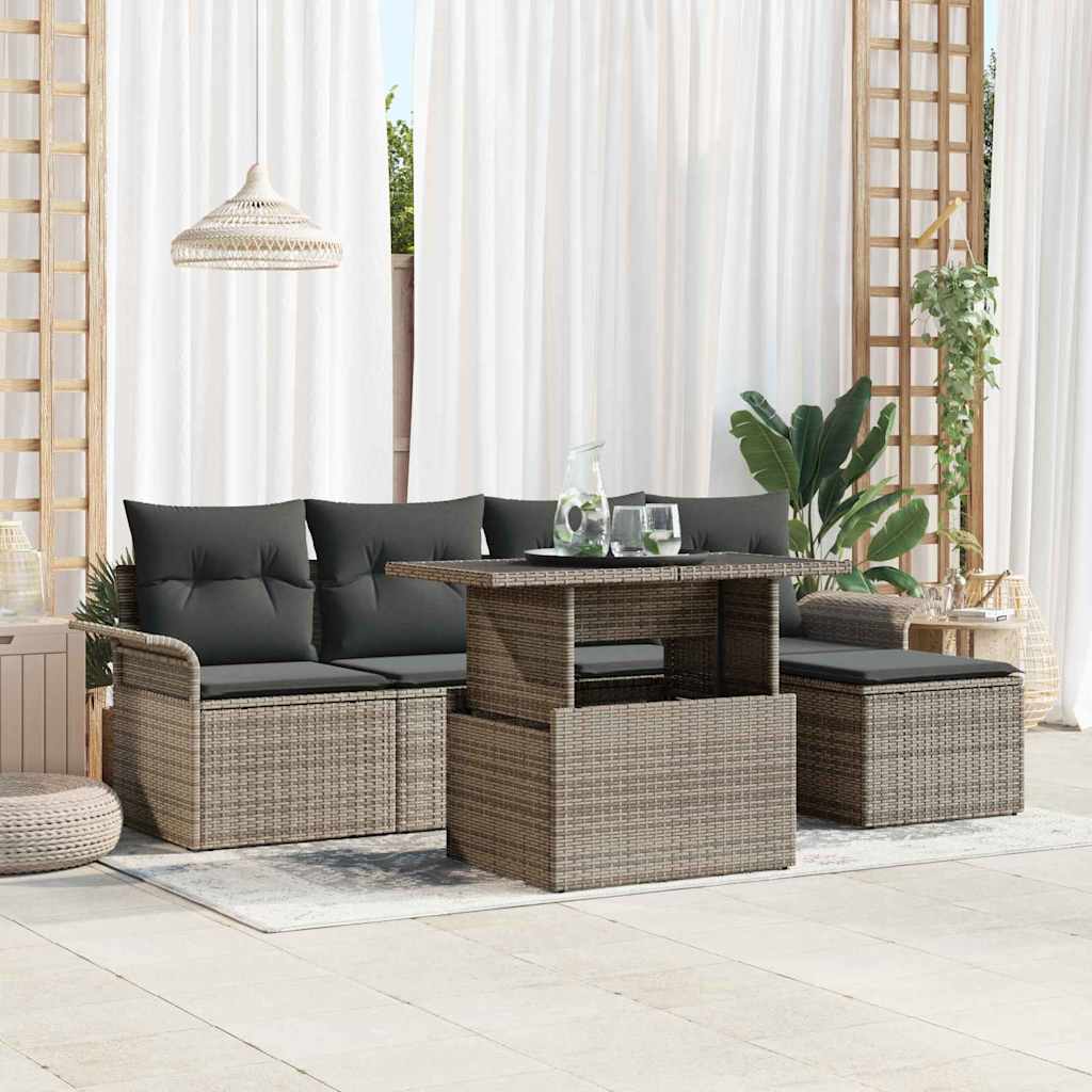 Set Divano da Giardino 6 pz Grigio polyrattan