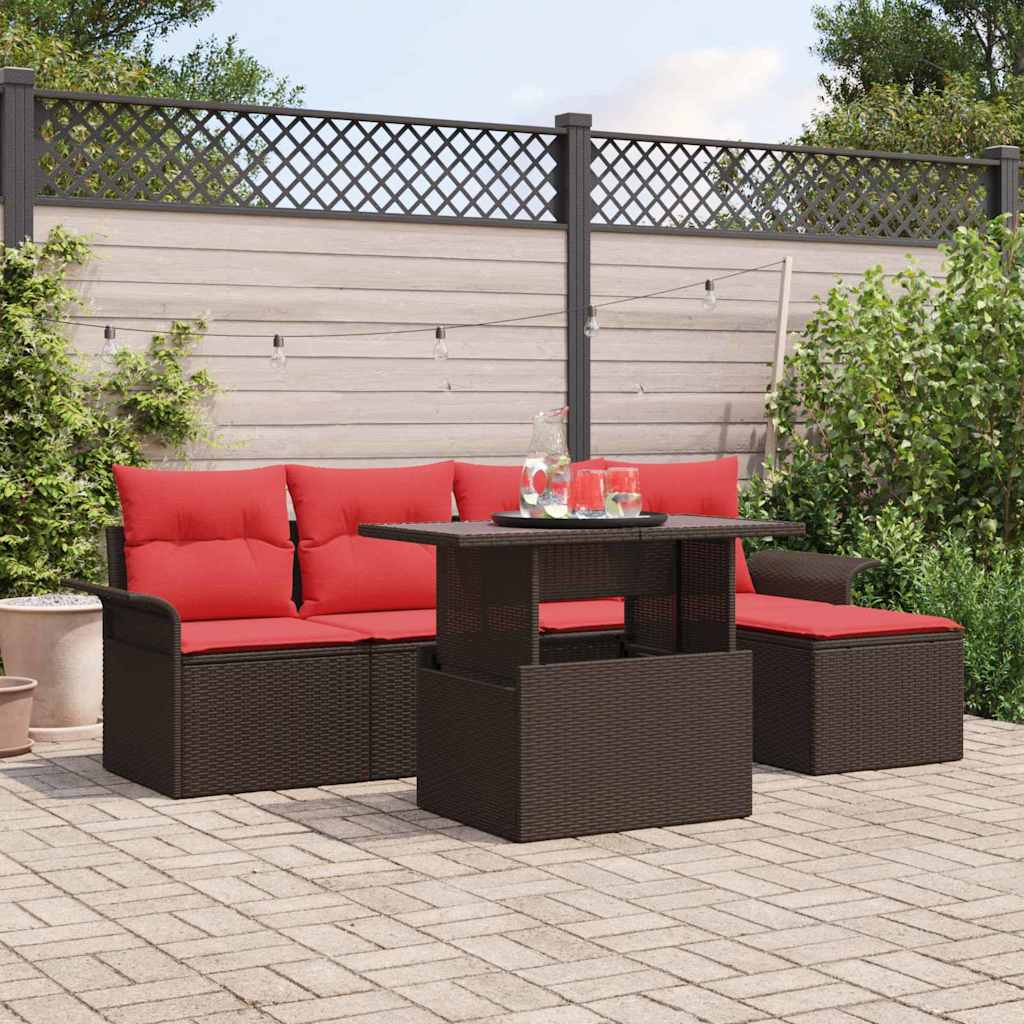 Set Divano da Giardino 6 pz Marrone polyrattan