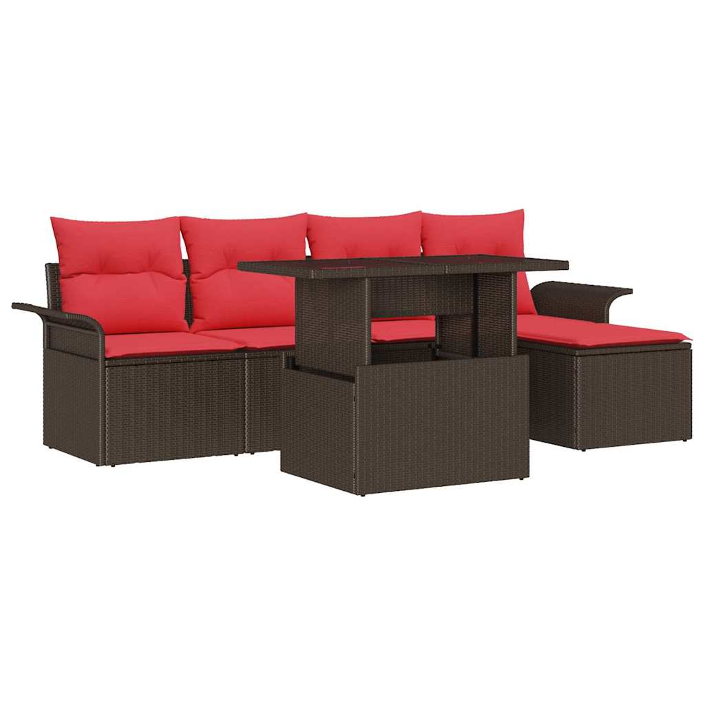 Set Divano da Giardino 6 pz Marrone polyrattan