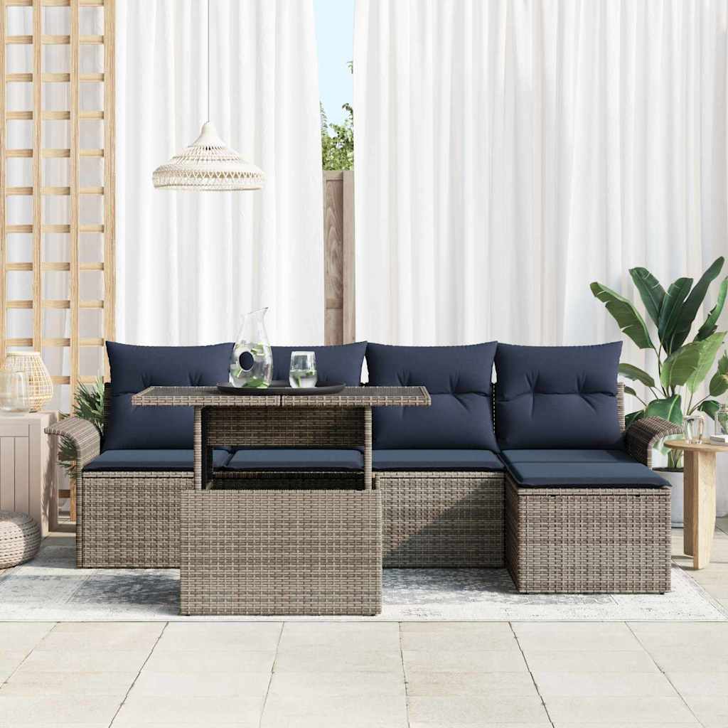 Set Divano da Giardino 6 pz Grigio polyrattan