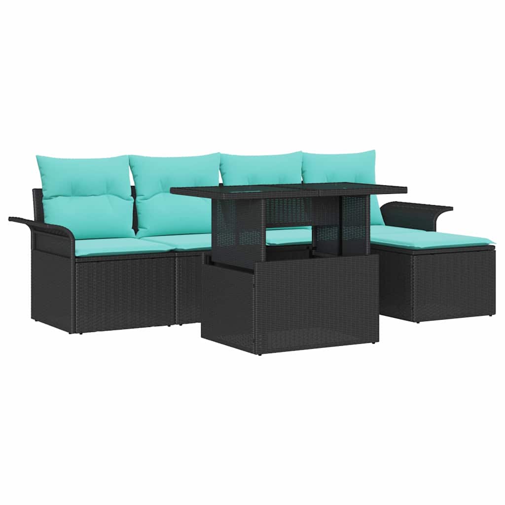 Set Divano da Giardino 6 pz Nero polyrattan