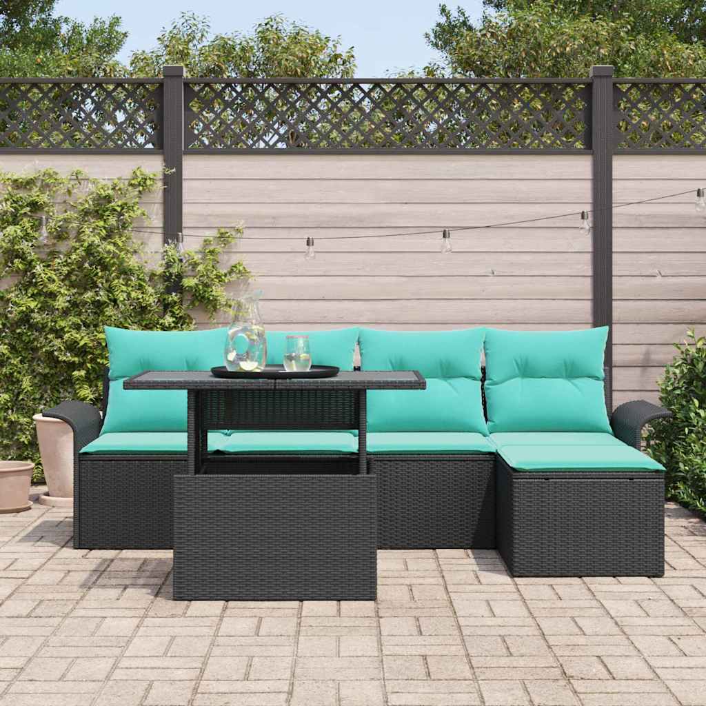 Set Divano da Giardino 6 pz Nero polyrattan