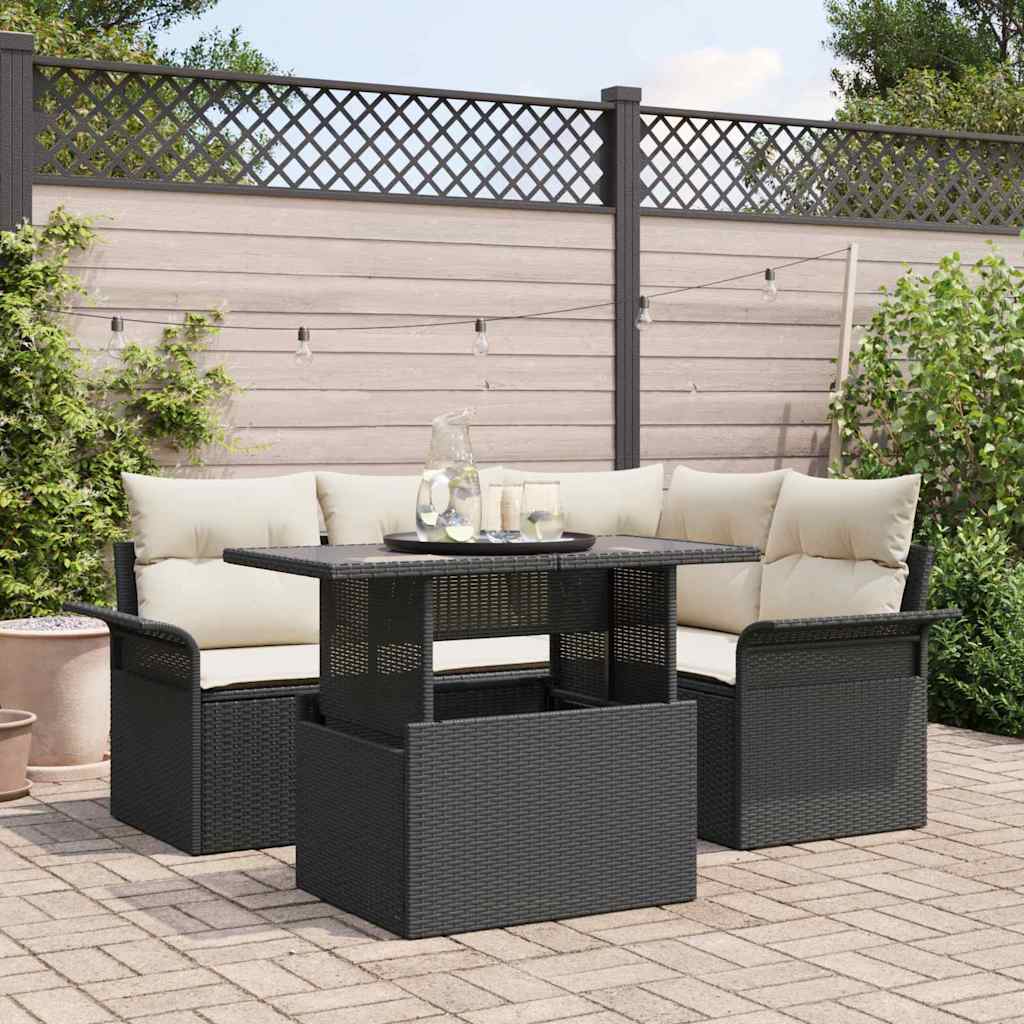Set Divano da Giardino 5 pz Nero polyrattan