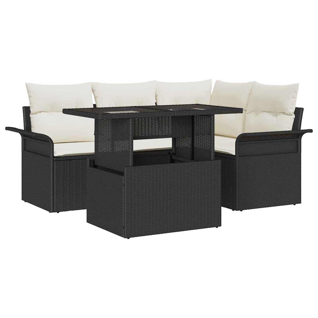 Set Divano da Giardino 5 pz Nero polyrattan