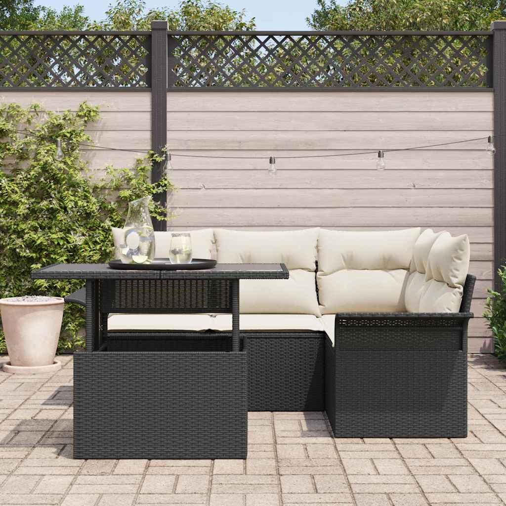 Set Divano da Giardino 5 pz Nero polyrattan
