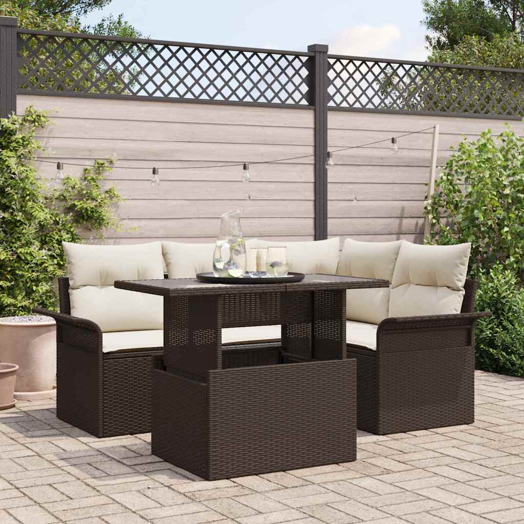 Set Divano da Giardino 5 pz Marrone polyrattan