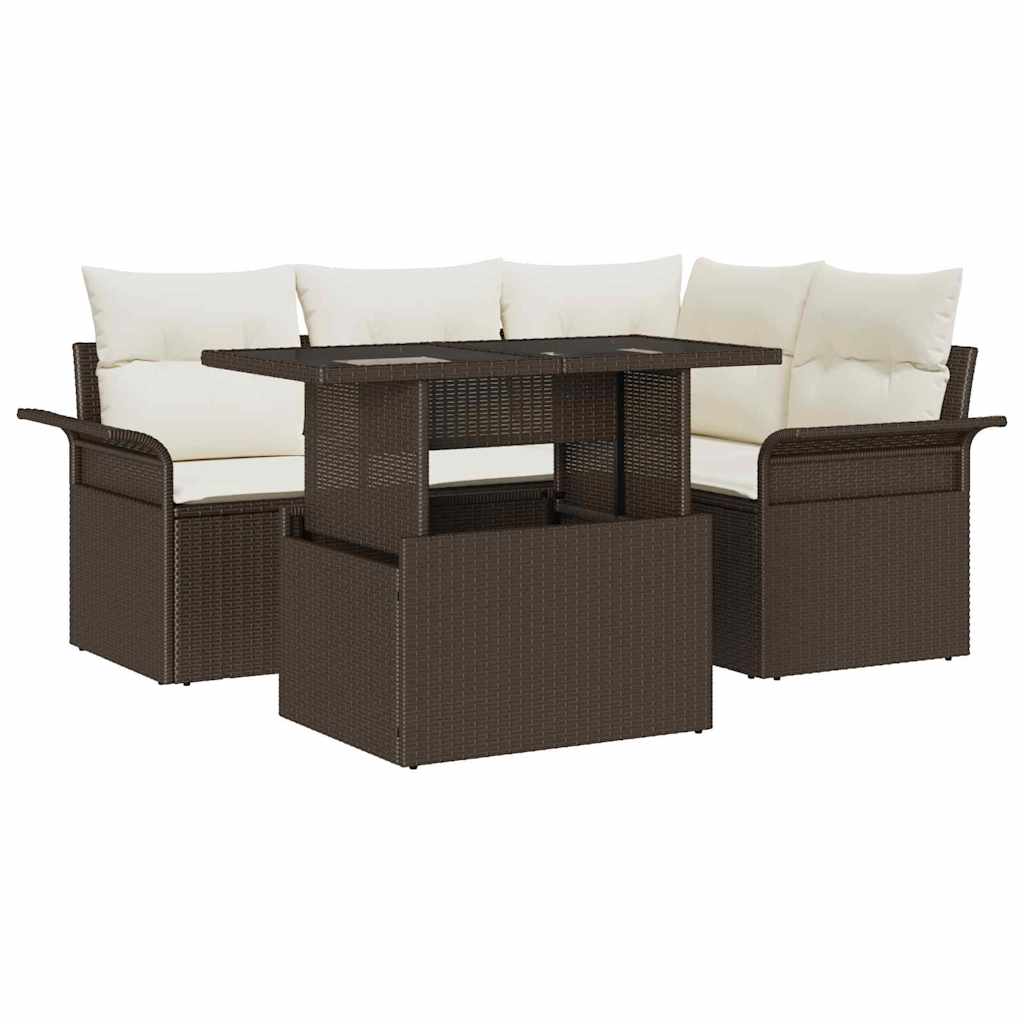 Set Divano da Giardino 5 pz Marrone polyrattan