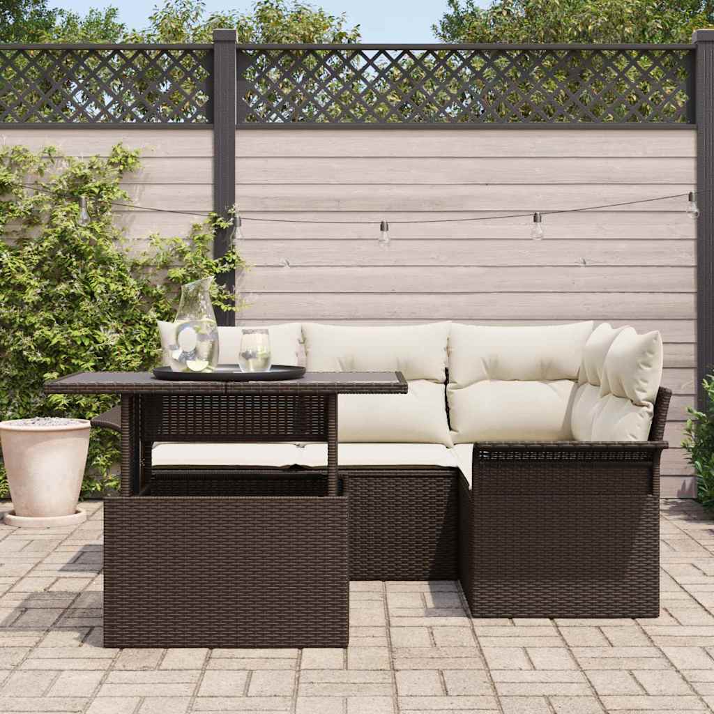 Set Divano da Giardino 5 pz Marrone polyrattan