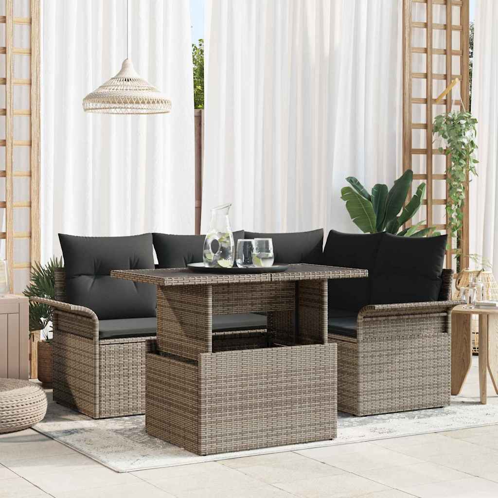 Set Divano da Giardino 5 pz Grigio polyrattan