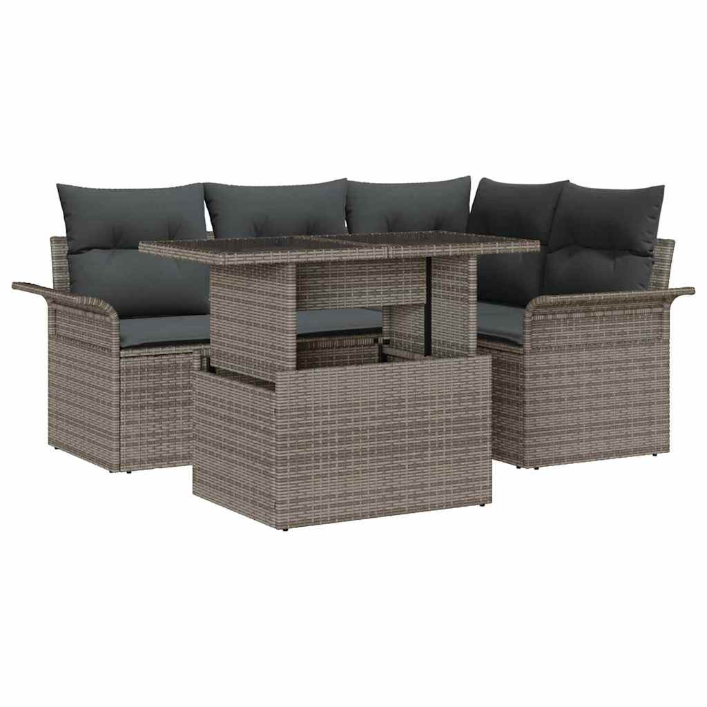 Set Divano da Giardino 5 pz Grigio polyrattan