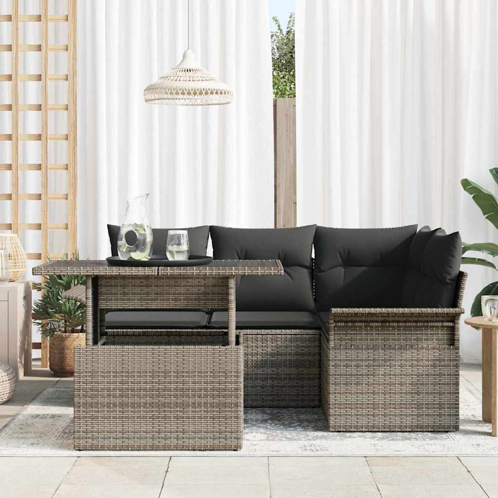 Set Divano da Giardino 5 pz Grigio polyrattan