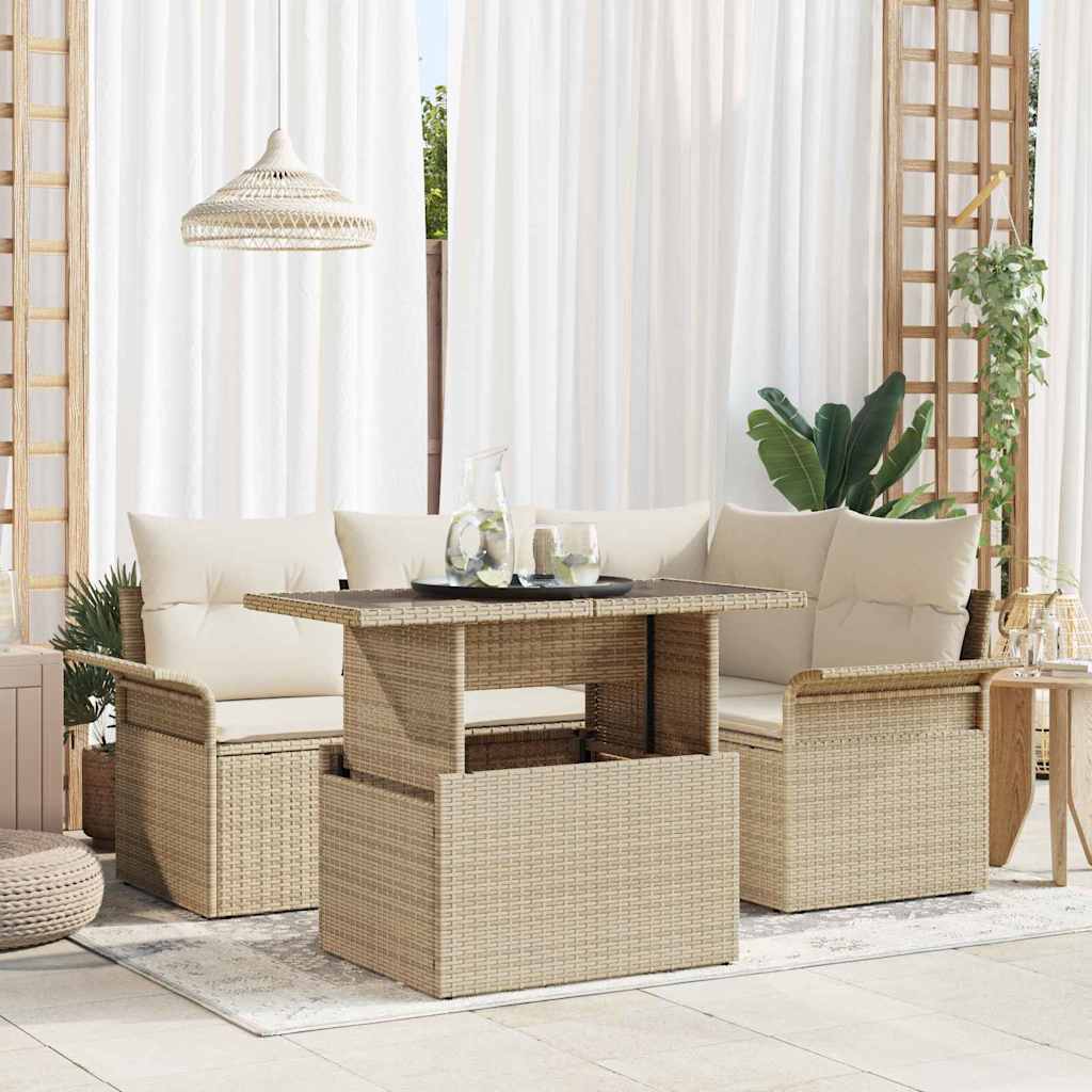 Set Divano da Giardino 5 pz Beige polyrattan