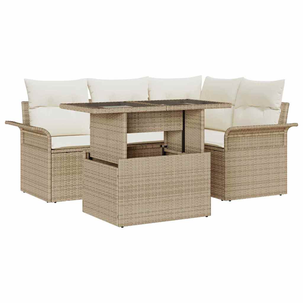Set Divano da Giardino 5 pz Beige polyrattan