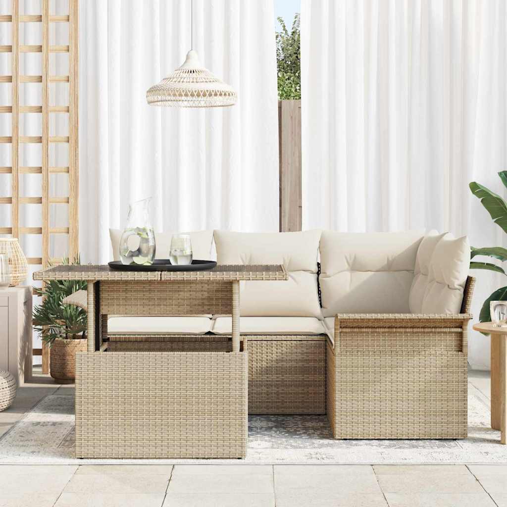 Set Divano da Giardino 5 pz Beige polyrattan