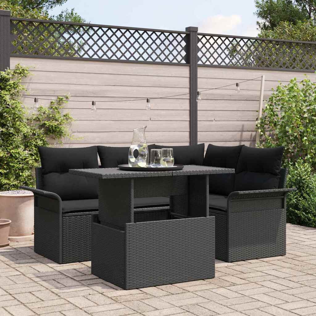 Set Divano da Giardino 5 pz Nero polyrattan