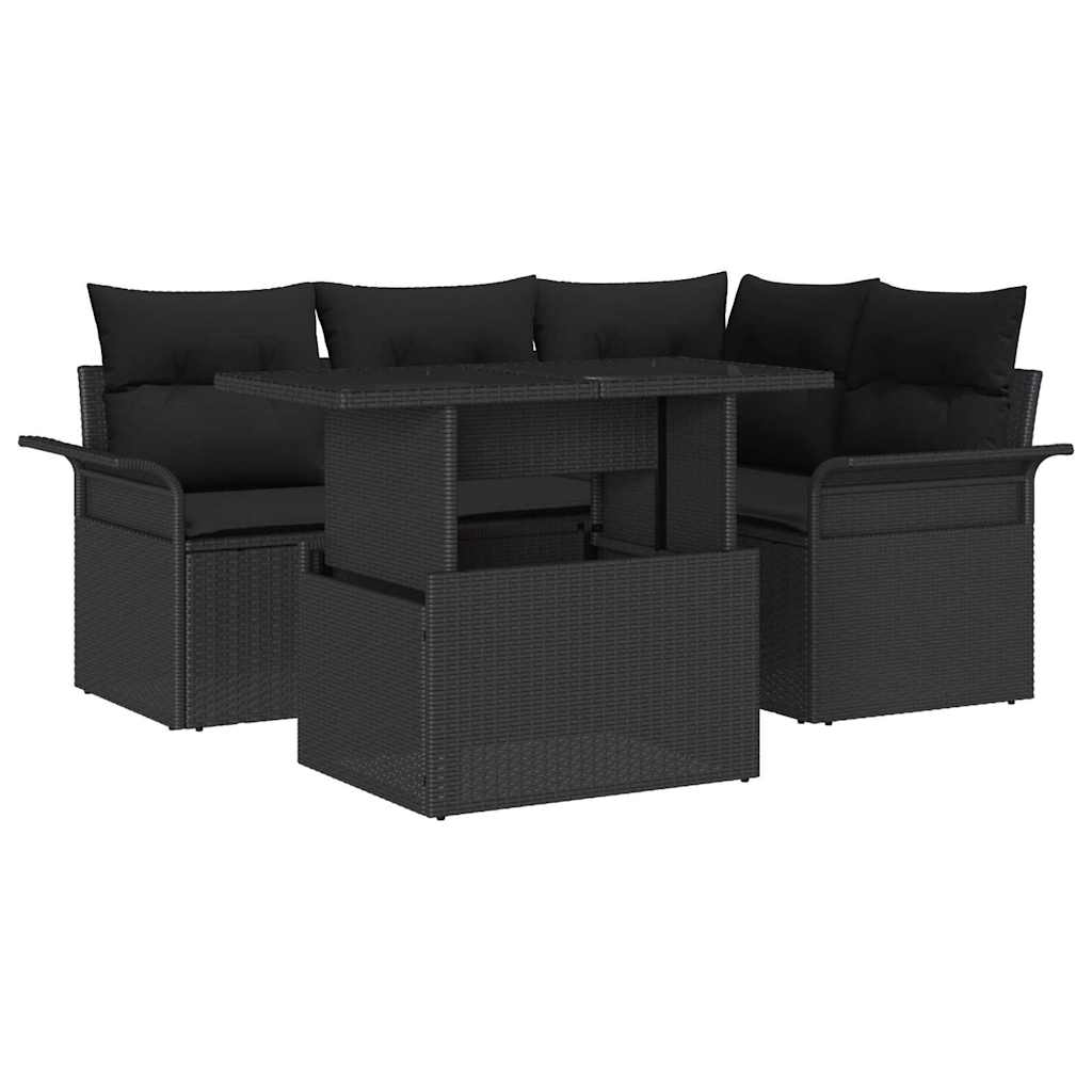 Set Divano da Giardino 5 pz Nero polyrattan
