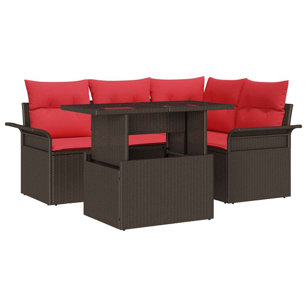 Set Divano da Giardino 5 pz Marrone polyrattan