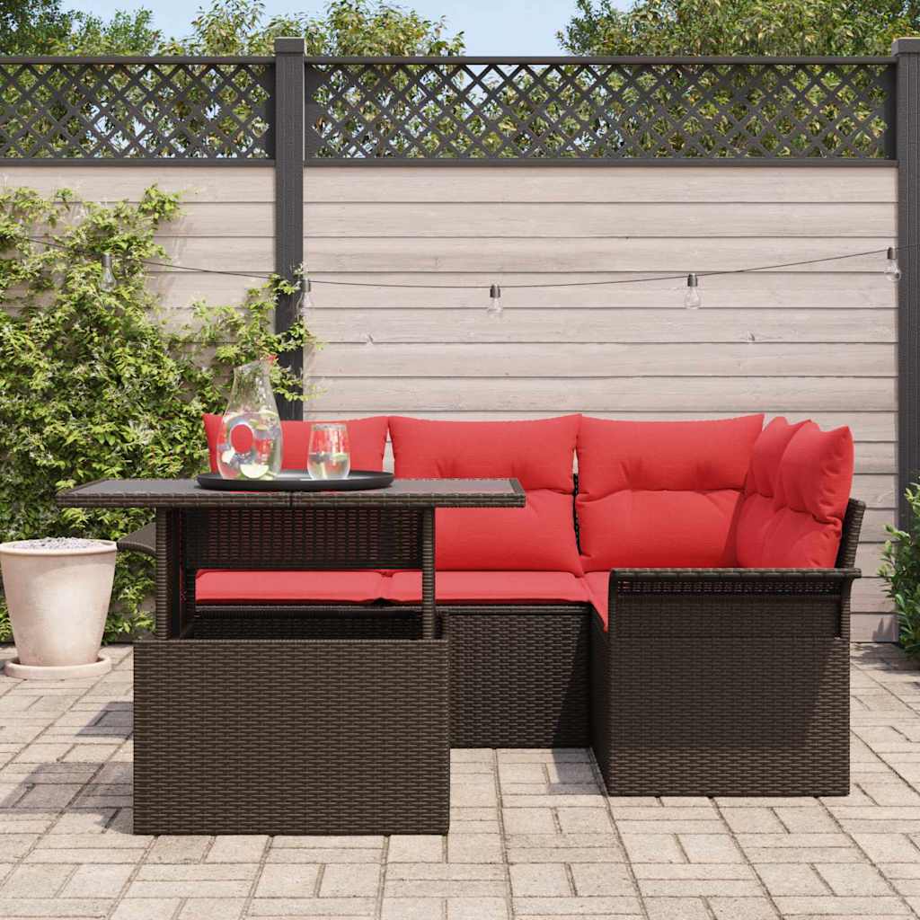Set Divano da Giardino 5 pz Marrone polyrattan
