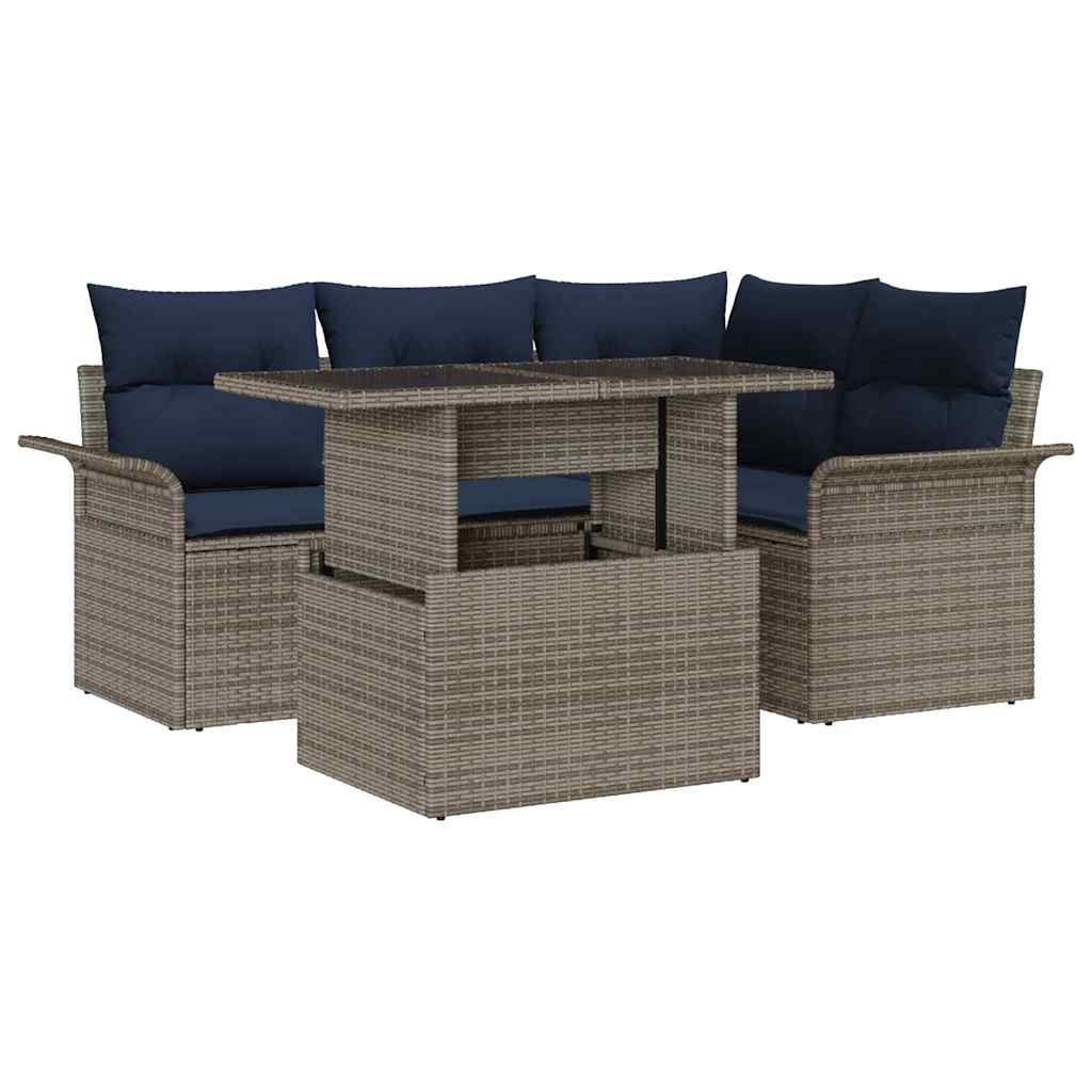 Set Divano da Giardino 5 pz Grigio polyrattan