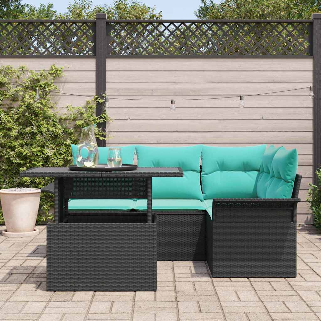 Set Divano da Giardino 5 pz Nero polyrattan