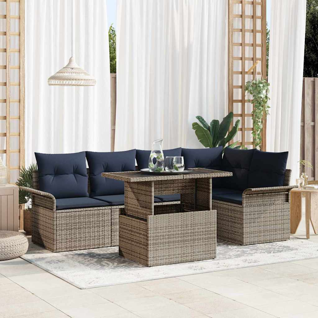 Set Divano da Giardino 6 pz Grigio Poly Rattan
