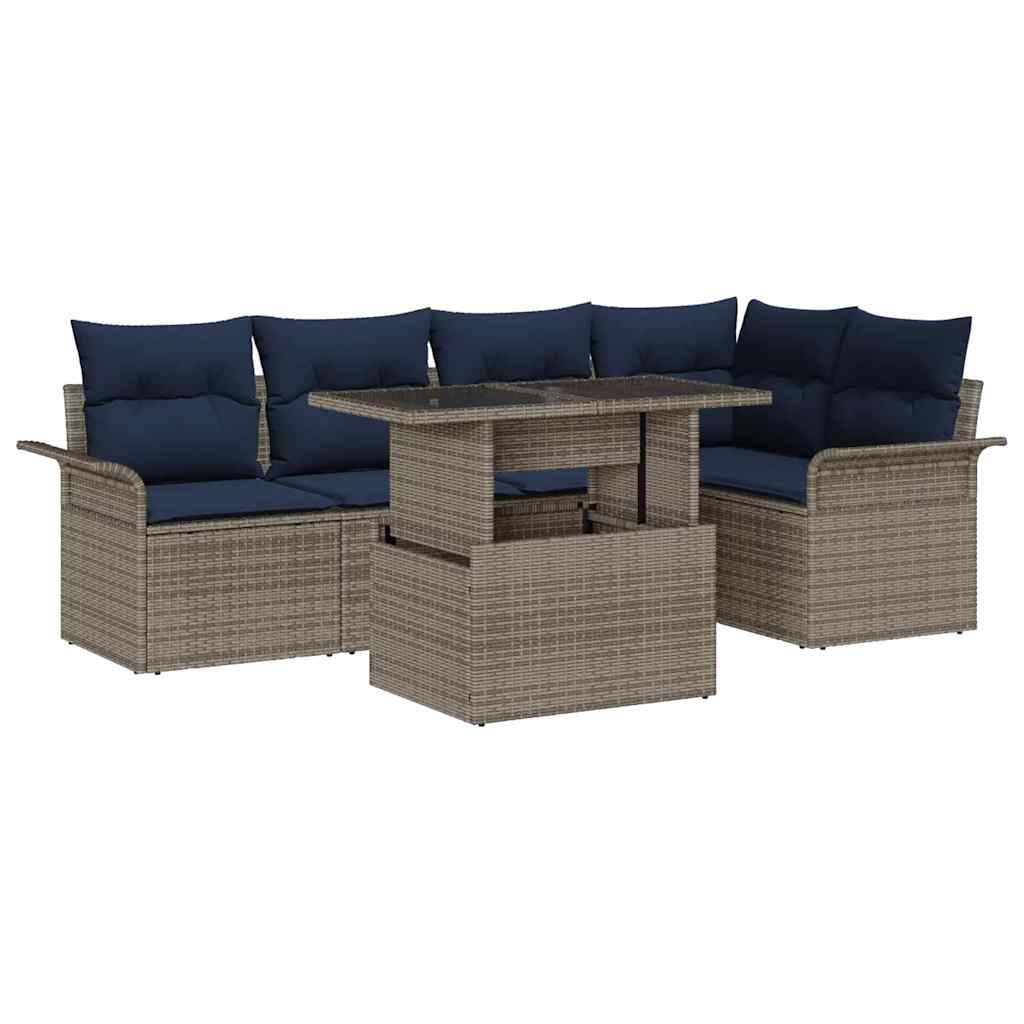 Set Divano da Giardino 6 pz Grigio Poly Rattan