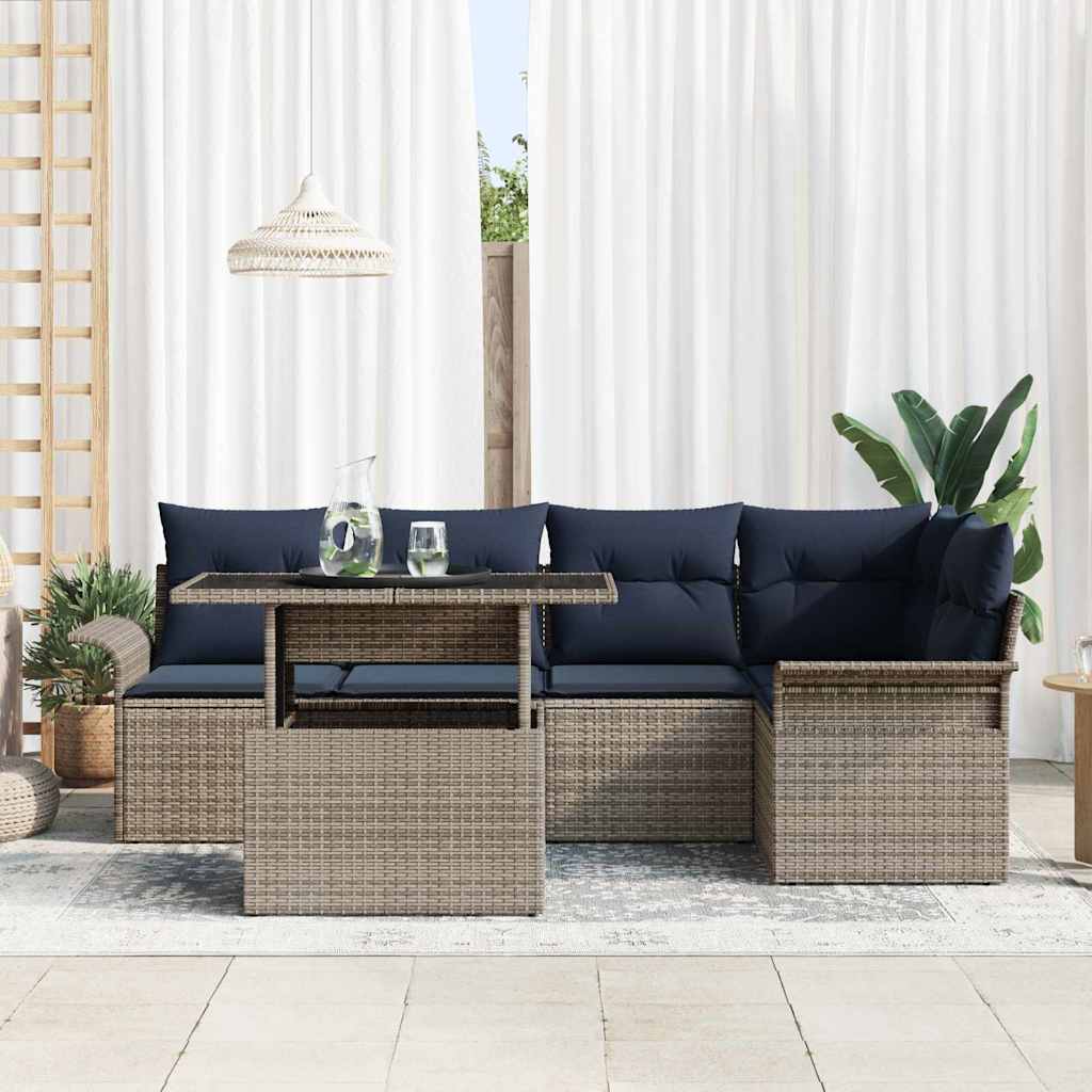 Set Divano da Giardino 6 pz Grigio Poly Rattan