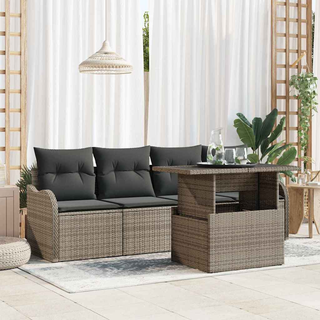 Set Divano da Giardino 5 pz Grigio Poly Rattan