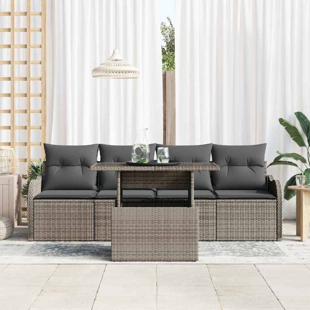 Set Divano da Giardino 5 pz Grigio Poly Rattan