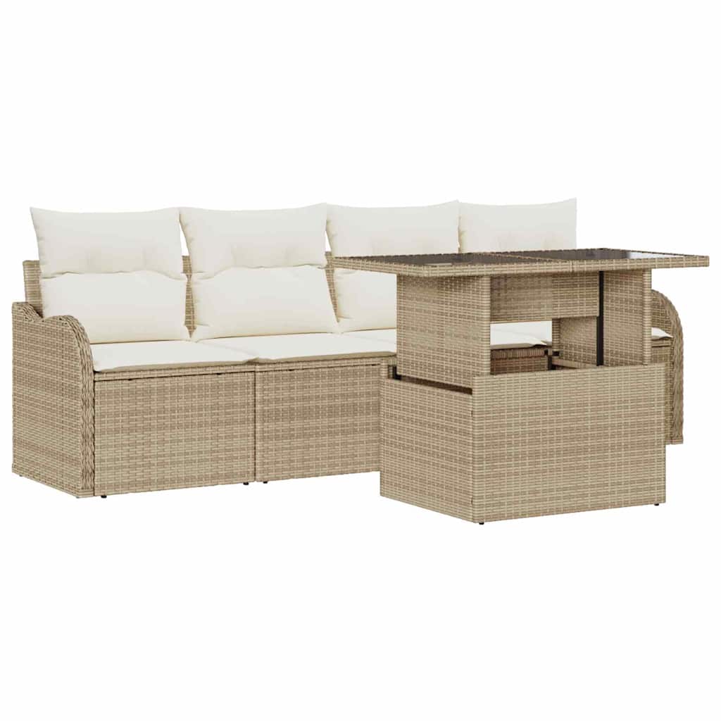 Set Divano da Giardino 5 pz Beige Poly Rattan