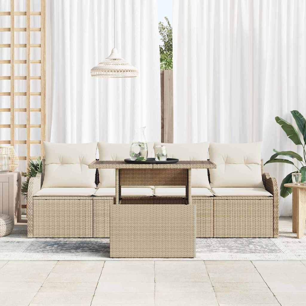 Set Divano da Giardino 5 pz Beige Poly Rattan