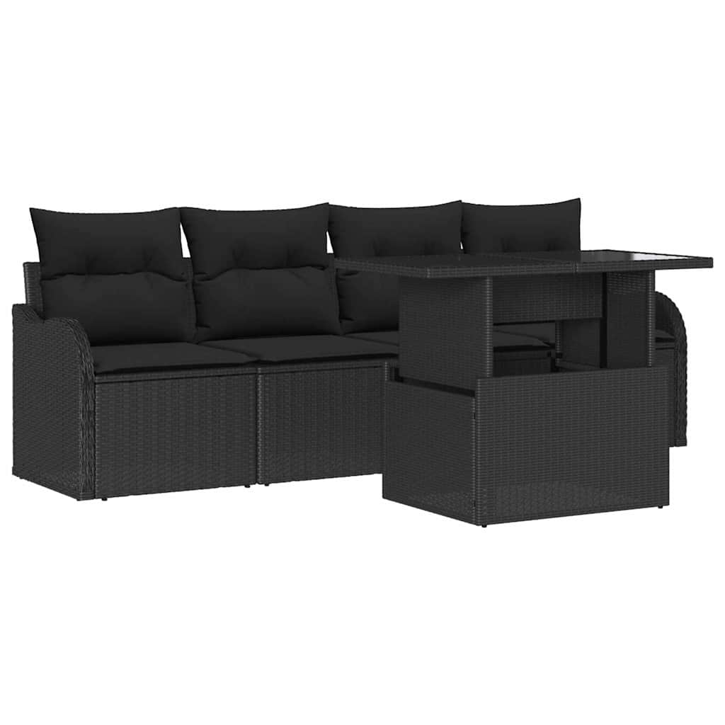 Set Divano da Giardino 5 pz Nero Poly Rattan