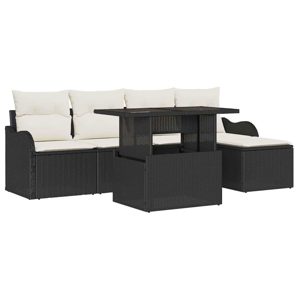 Set da esterno 6 pz Nero Poly Rattan