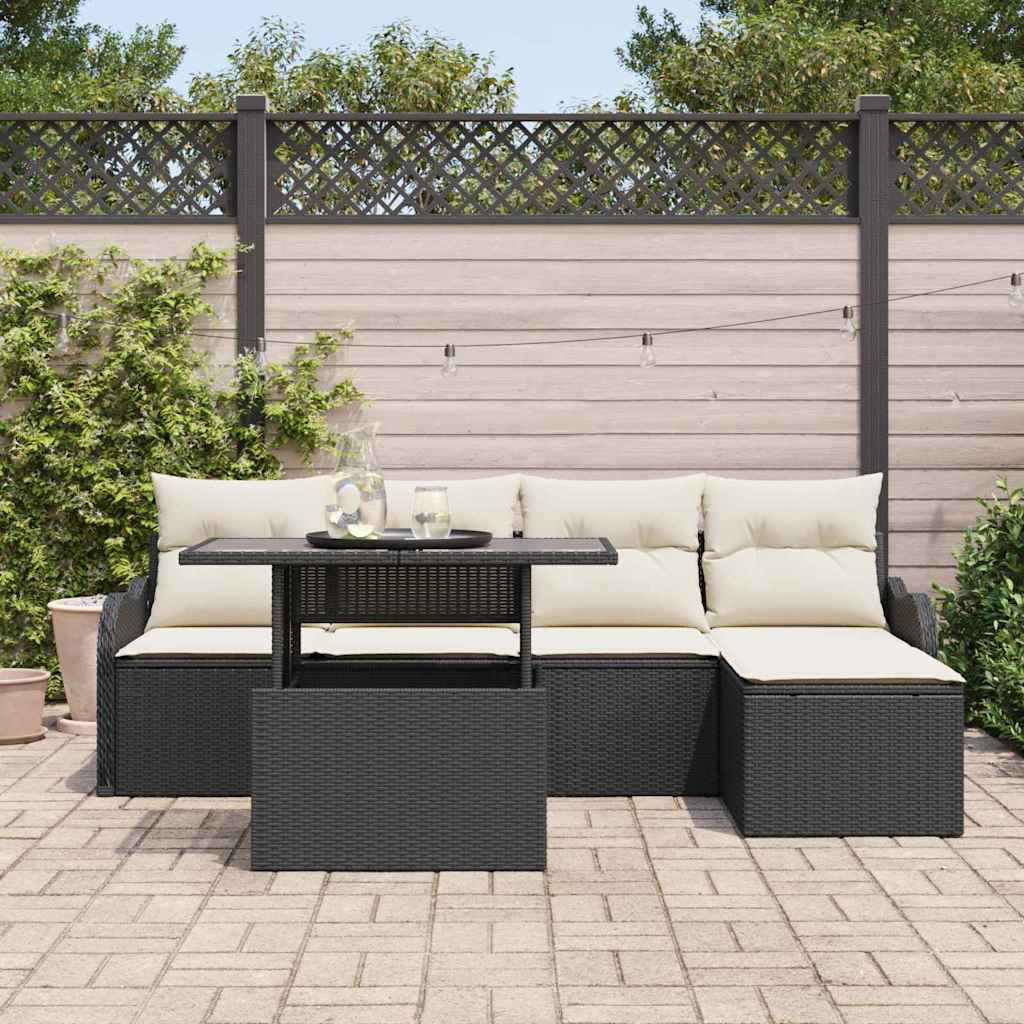 Set da esterno 6 pz Nero Poly Rattan