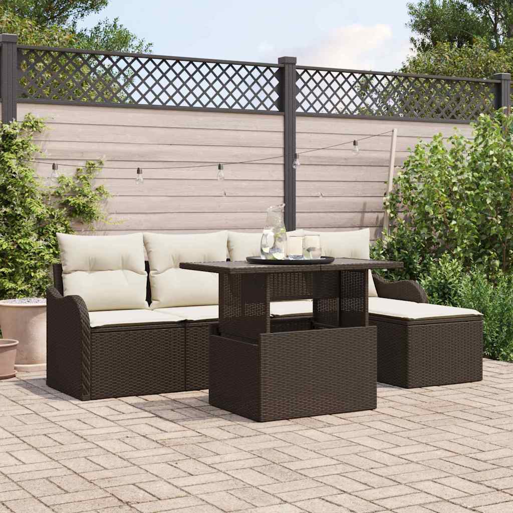 Set da esterno 6 pz Marrone Poly Rattan