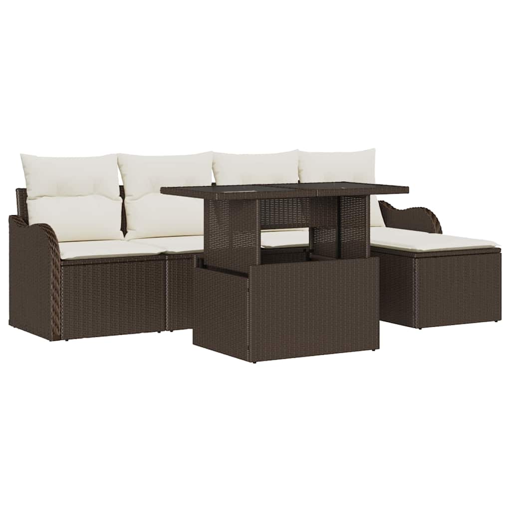 Set da esterno 6 pz Marrone Poly Rattan