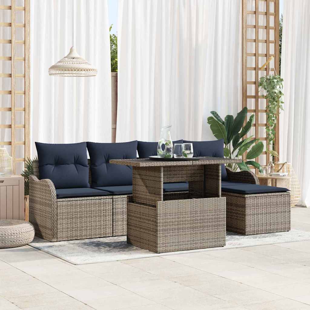 Set Divano da Giardino 6 pz Grigio polyrattan