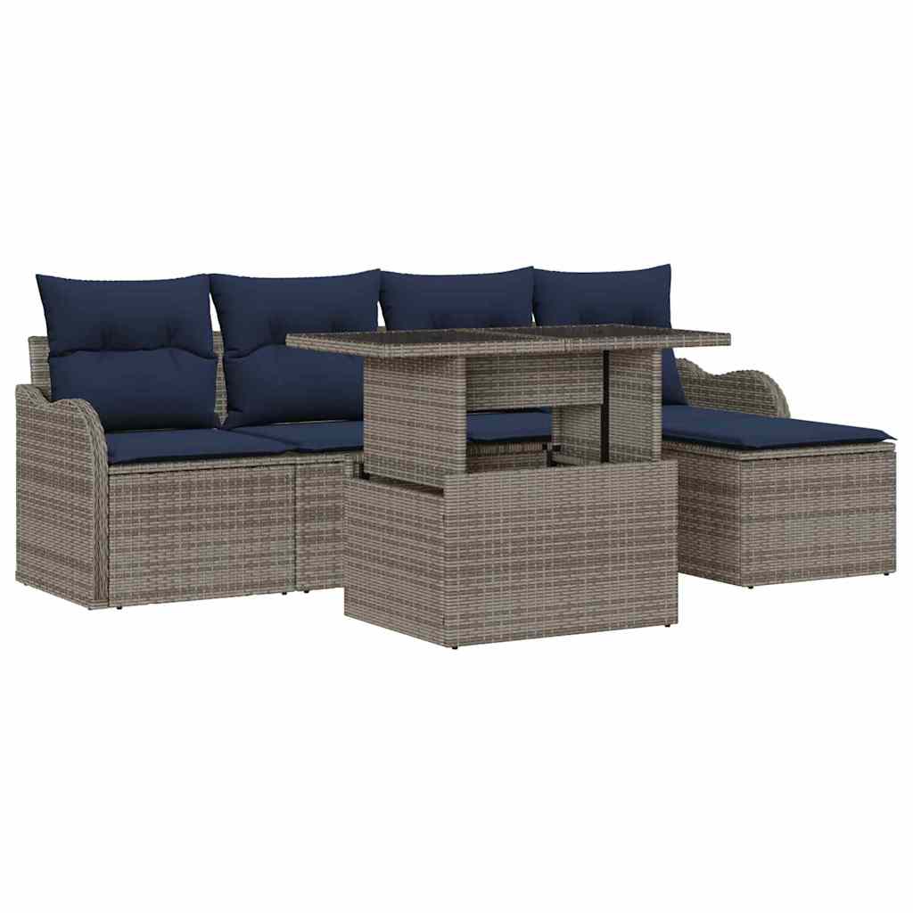 Set Divano da Giardino 6 pz Grigio polyrattan