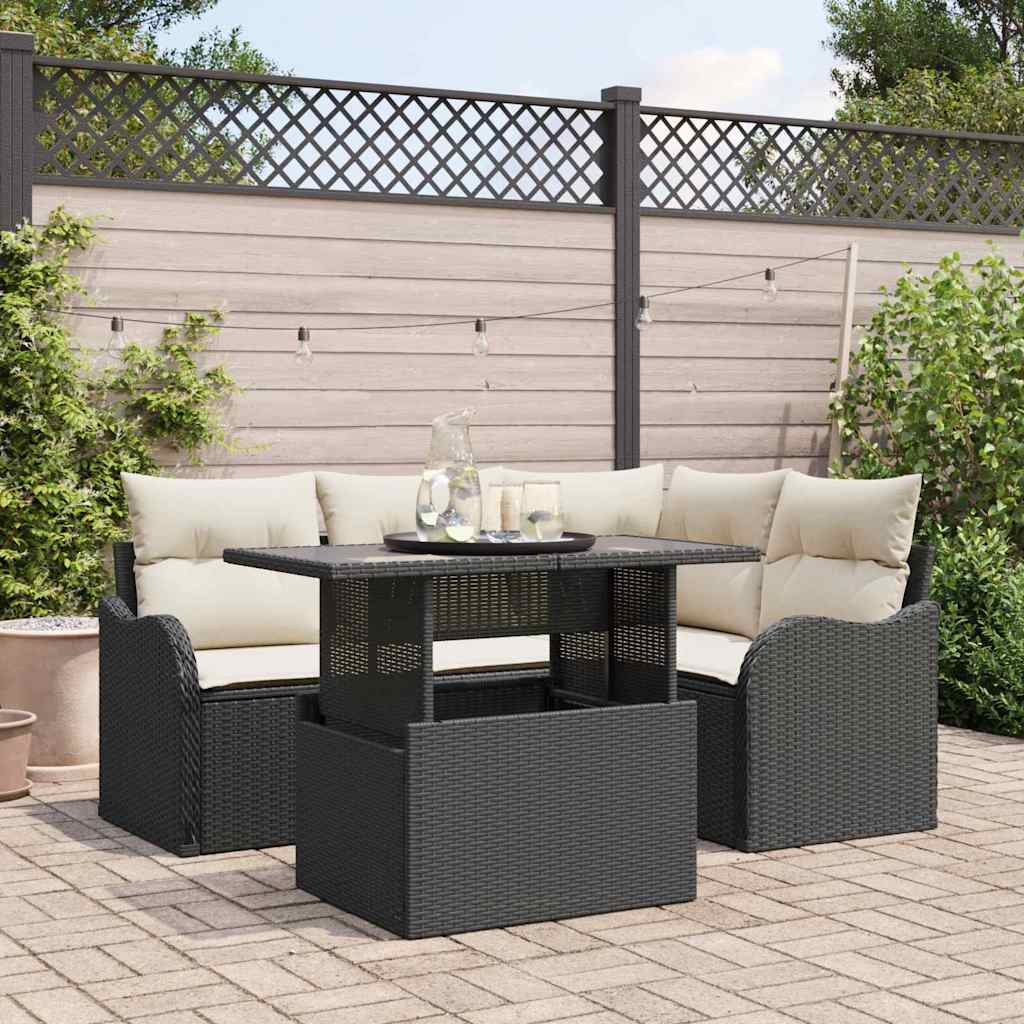 Set da pranzo per esterni 5 pz Nero Poly Rattan