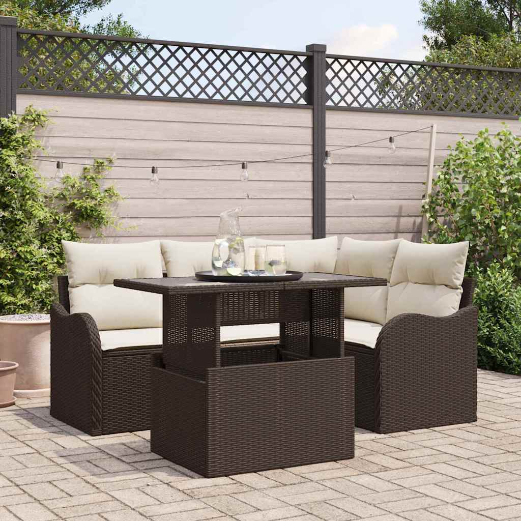 Set da pranzo per esterni 5 pz Marrone Poly Rattan