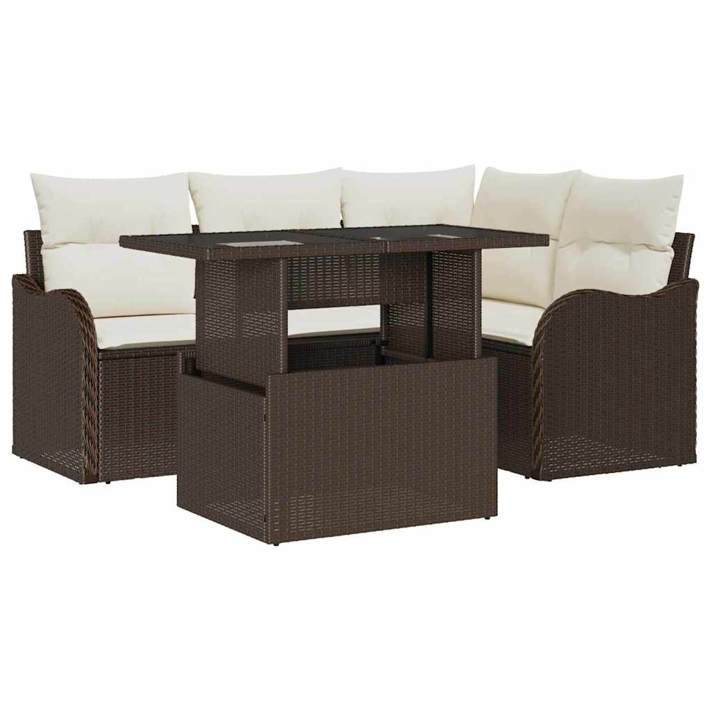 Set da pranzo per esterni 5 pz Marrone Poly Rattan