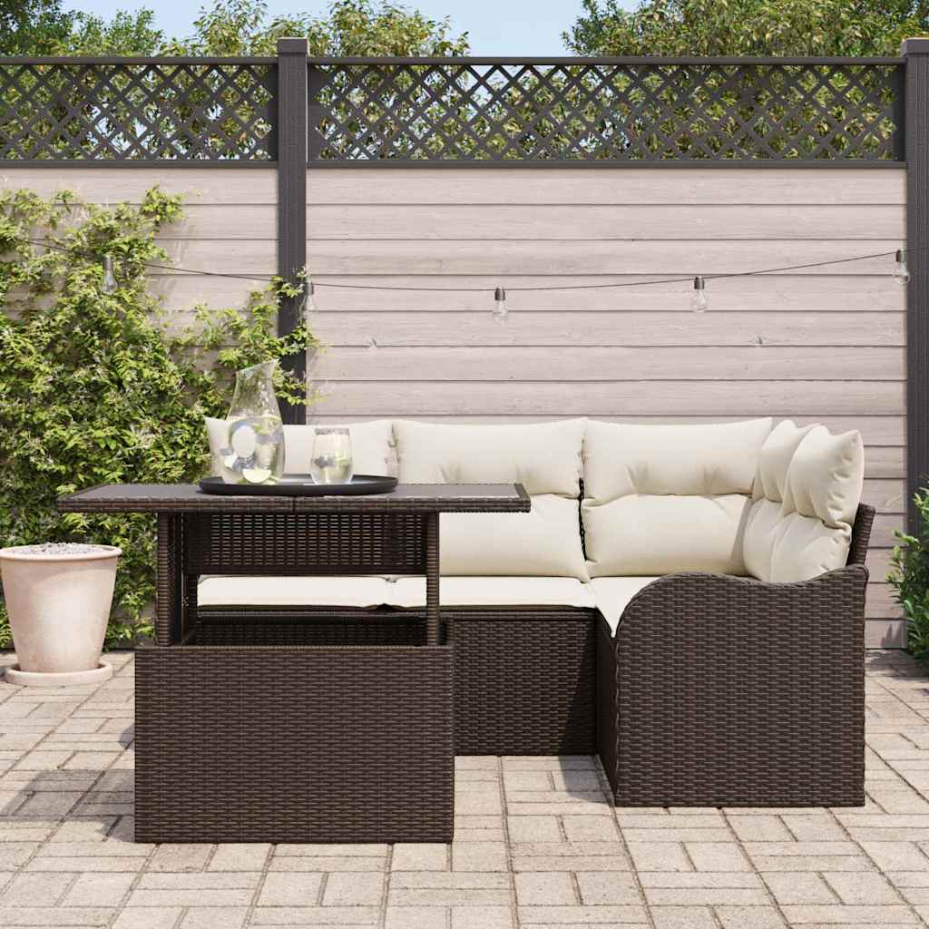 Set da pranzo per esterni 5 pz Marrone Poly Rattan