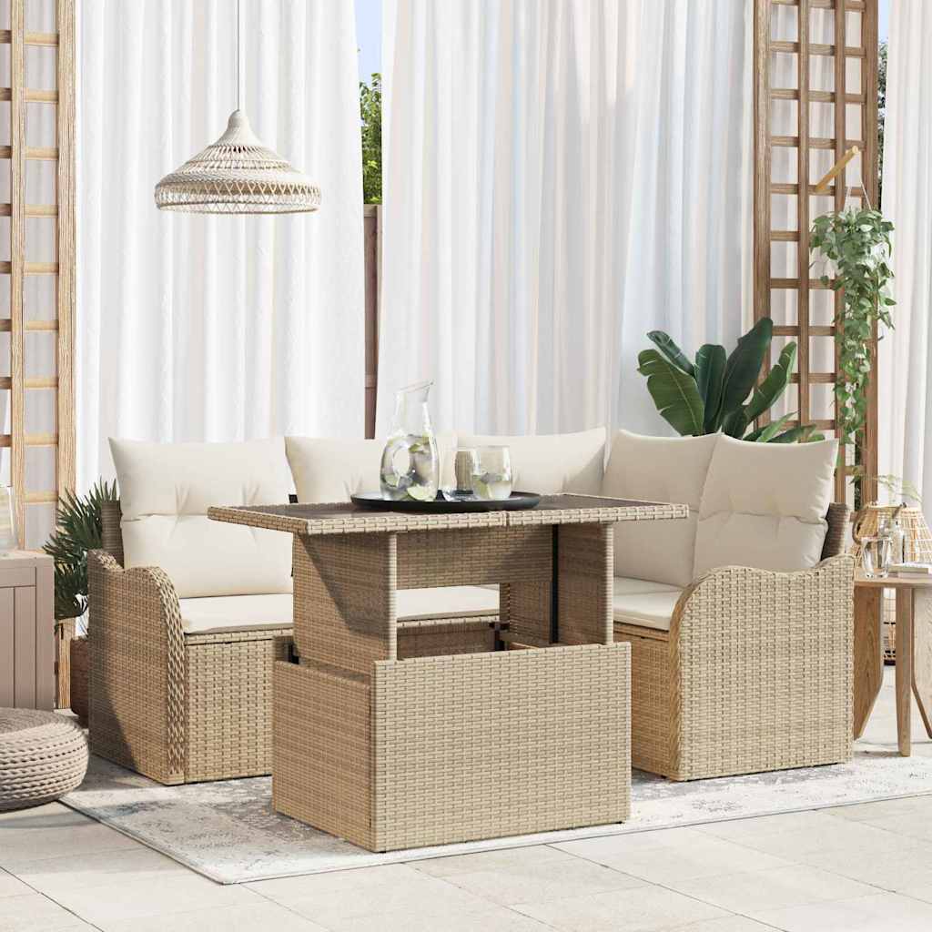 Set da pranzo per esterni 5 pz Beige Poly Rattan