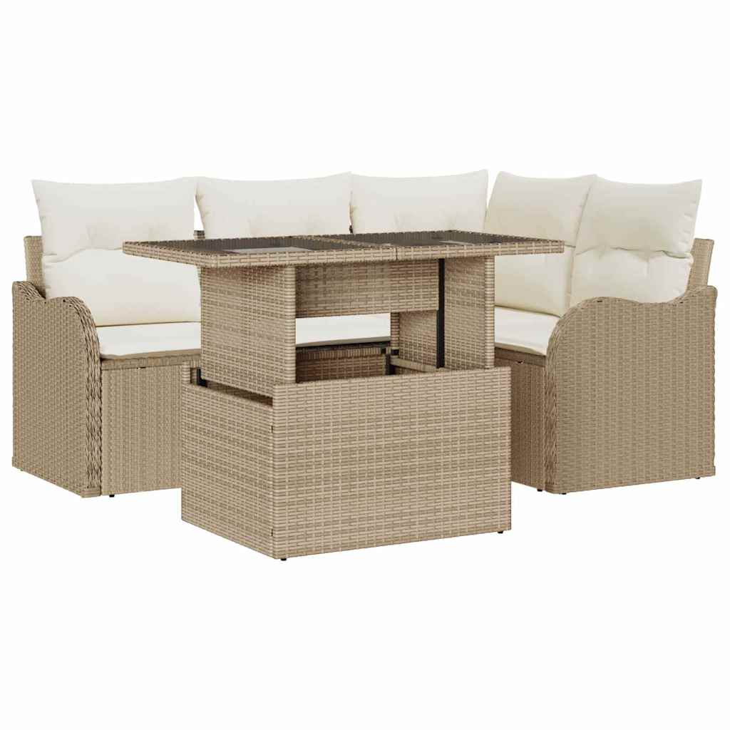 Set da pranzo per esterni 5 pz Beige Poly Rattan