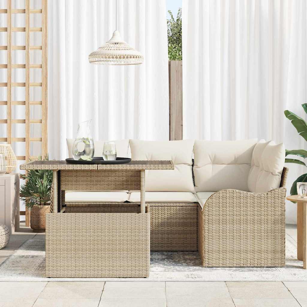Set da pranzo per esterni 5 pz Beige Poly Rattan