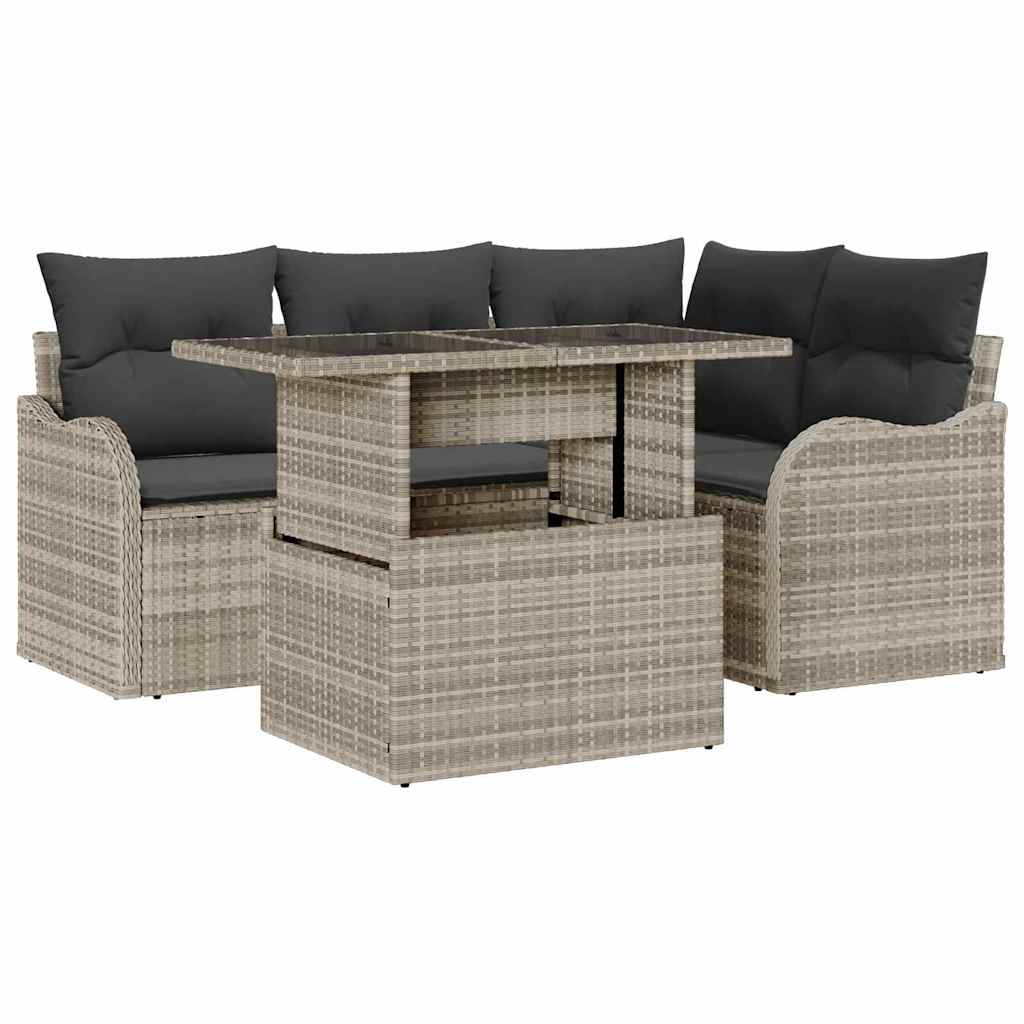 Set da pranzo per esterni 5 pz Grigio chiaro Poly Rattan