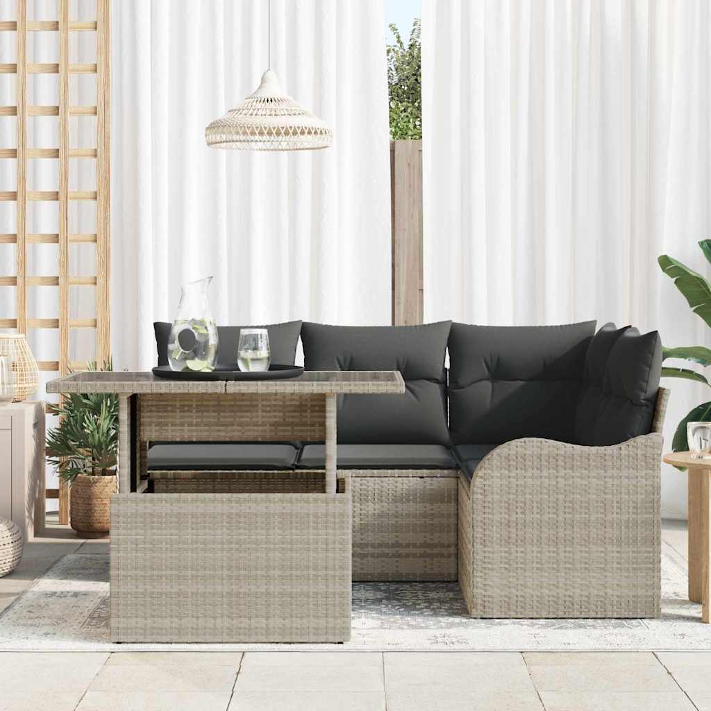 Set da pranzo per esterni 5 pz Grigio chiaro Poly Rattan