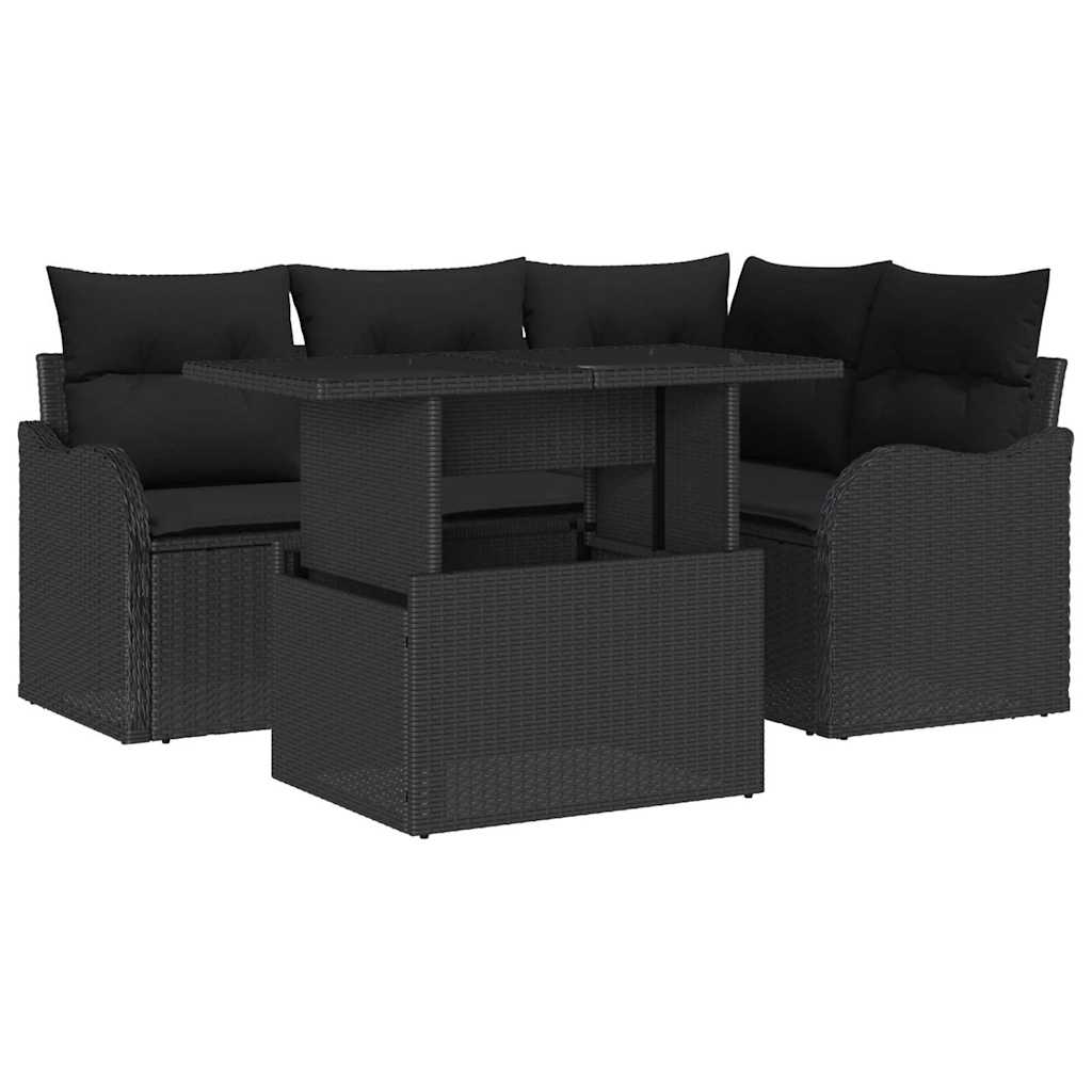 Set da pranzo per esterni 5 pz Nero Poly Rattan
